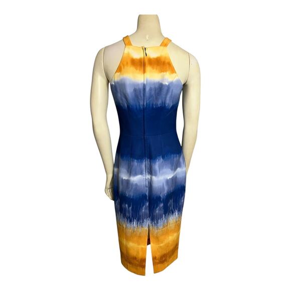 H&M Ombre Pencil Dress Twist Neck Yellow Blue 6 NWOT Fitted Column Career Brunch - Picture 2 of 4